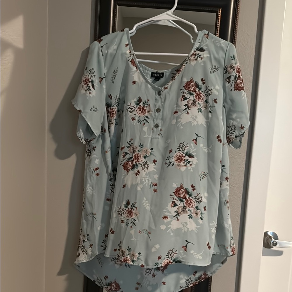 Floral Button-Up Top - Blue and Pink